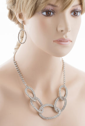Bridal Wedding Jewelry Set Crystal Rhinestone Oval Link - Accessoriesforever