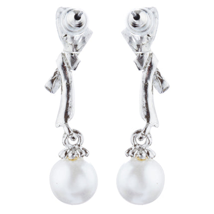 Bridal Wedding Jewelry Crystal Rhinestone Knot Pearl Dangle Earrings Silver - Accessoriesforever