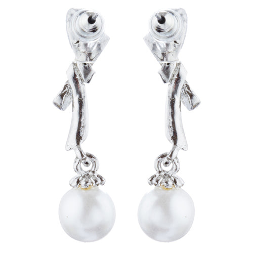 Bridal Wedding Jewelry Crystal Rhinestone Knot Pearl Dangle Earrings Silver - Accessoriesforever