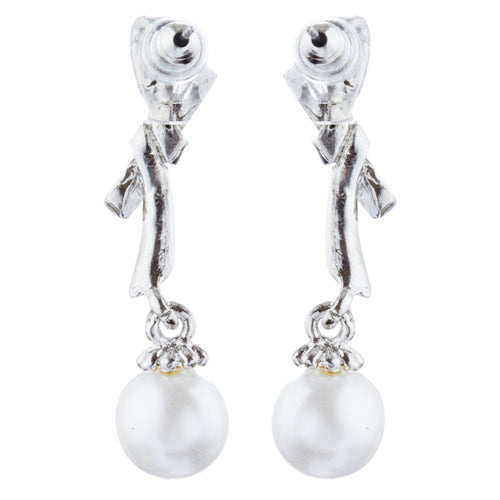 Bridal Wedding Jewelry Crystal Rhinestone Knot Pearl Dangle Earrings Silver