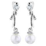 Bridal Wedding Jewelry Crystal Rhinestone Knot Pearl Dangle Earrings Silver