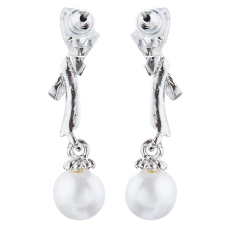 Bridal Wedding Jewelry Crystal Rhinestone Knot Pearl Dangle Earrings Silver