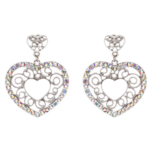 Sophisticated Crystal Rhinestone Heart Shape Dangle Fashion Earrings E313 Silver