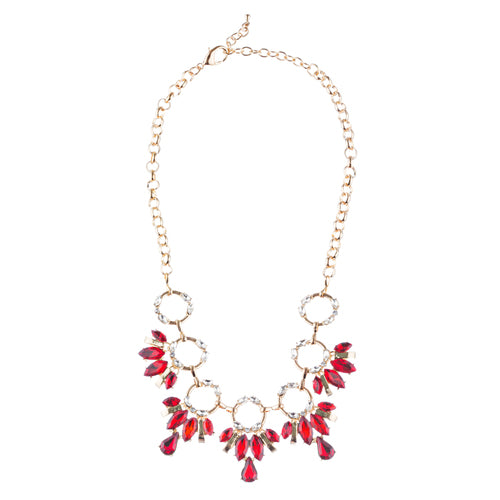 Beautiful Stylish Trendy Crystal Statement Necklace Jewelry Set JN270 Red