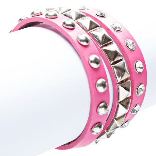 Fuchsia 3-Effect Stud Italian Calf Leather Wrap Bracelet