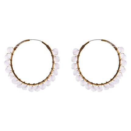 Crystal Wired Handmade Beautiful Fashion Dangle Hoop Earrings Gold Pink - Accessoriesforever