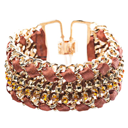 Gorgeous Crystal Rhinestone Fabric Braided Latch Fashion Bracelet B455 Brown