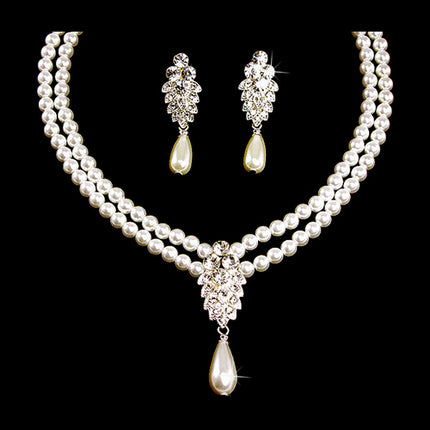 Bridal Wedding Jewelry Set Crystal 2 Strand Pearl Sophisticate Necklace