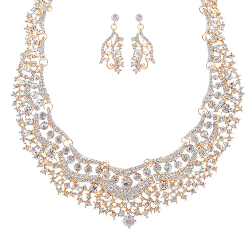 Bridal Wedding Jewelry Set Crystal Rhinestones Stunning Bib Necklace Gold - Accessoriesforever