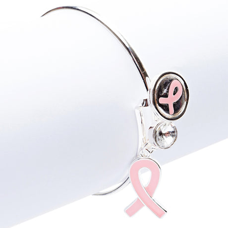 Pink Ribbon Breast Cancer Awareness Jewelry Classic Bangle Bracelet B483 Silver