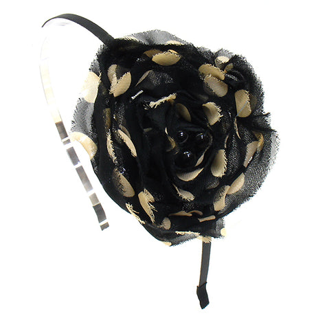 Sequin Beads Accented Polka Dot Flower Black Headband