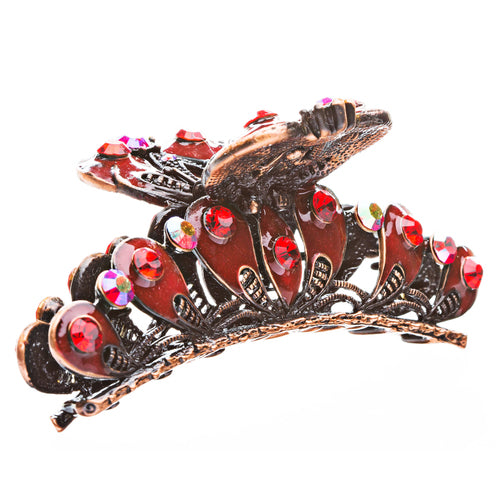 Austrian Crystal Rhinestone Fashion Jewerly Ruby Red Antique Bronze Hair Claw - Accessoriesforever