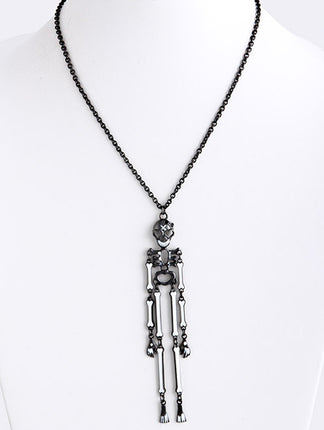 Halloween Costume Jewelry Articulate Skeleton Pendant Necklace N109 Black - Accessoriesforever