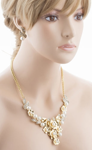 Bridal Wedding Jewelry Crystal Rhinestone Sparkling Bouquet Necklace J524 Gold