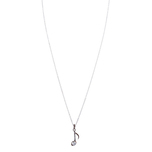 Music Note Crystal Rhinestone Musical Charm Pendant Chain Necklace Hematite Gray