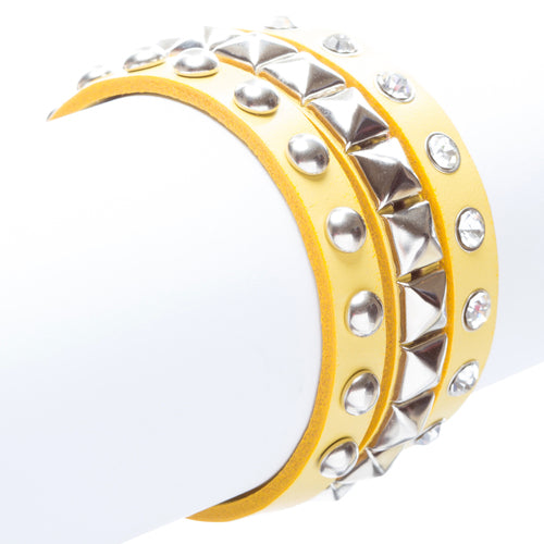 Yellow 3-Effect Stud Italian Calf Leather Wrap Bracelet - Accessoriesforever