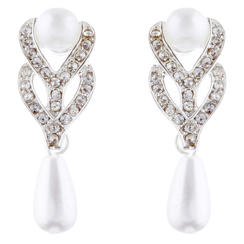 Bridal Wedding Jewelry Set Crystal Vintage Single Strand Pearls Necklace Silver - Accessoriesforever