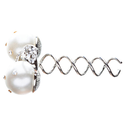 Bridal Wedding Jewelry Hair Spiral Pin Crystal Rhinestone Pearl Bow Silver - Accessoriesforever