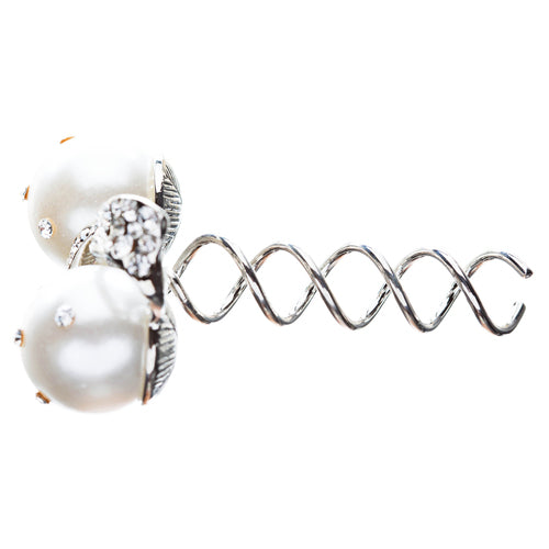 Bridal Wedding Jewelry Hair Spiral Pin Crystal Rhinestone Pearl Bow Silver - Accessoriesforever