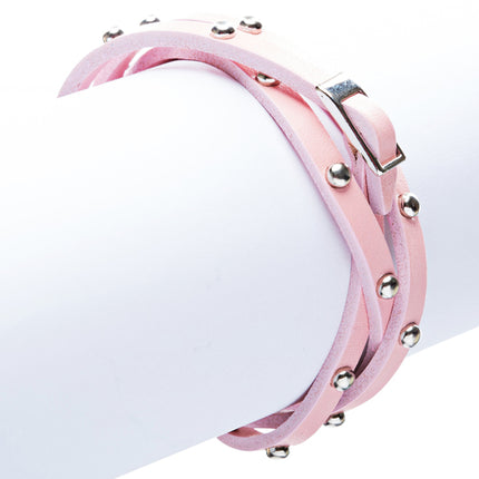 Pink Silver Stud Italian Calf Leather Wrap Bracelet - Accessoriesforever