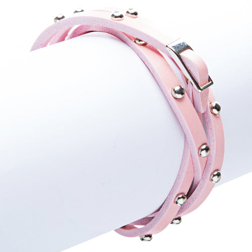 Pink Silver Stud Italian Calf Leather Wrap Bracelet