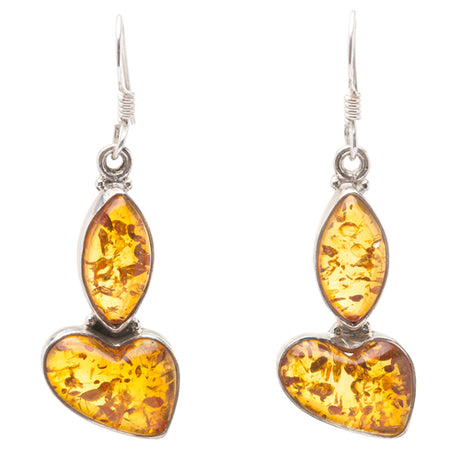 925 Sterling Silver Natural Gemstones Amber Dangle Earrings FJSVE2148