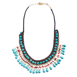 Statement Bohemian Bead Crystal Rhinestone Stone Lace Bib Necklace Set Multi