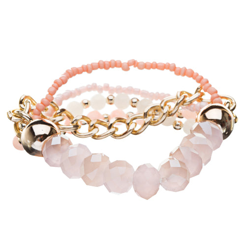 Gorgeous Elegant Classy Multi Strands Mixed Bead Design Stretch Bracelet Peach