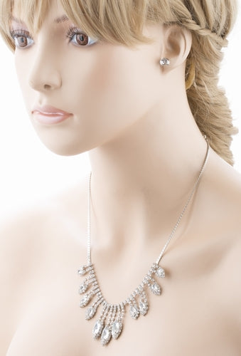 Bridal Wedding Jewelry Crystal Rhinestone Gleaming Dazzle Necklace Earrings SV - Accessoriesforever