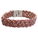Braided Leather Pewter Bracelet Brown