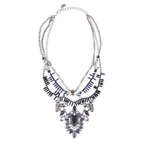 Stunning Magnificent Bead Crystal Rhinestone Statement Necklace Set JN269 Black