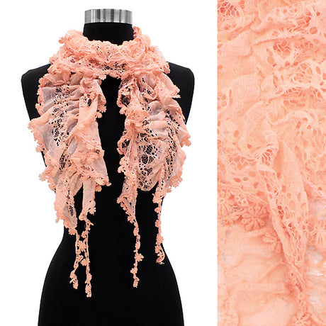 Floral Lace Elastic Ruffle Light Fashion Scarf Pink