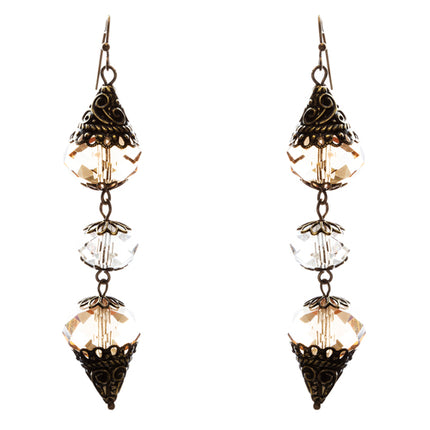 Trendy Fashion Crystal Rhinestone Stylish Pointed Tear Drop Earrings E829 Brown - Accessoriesforever