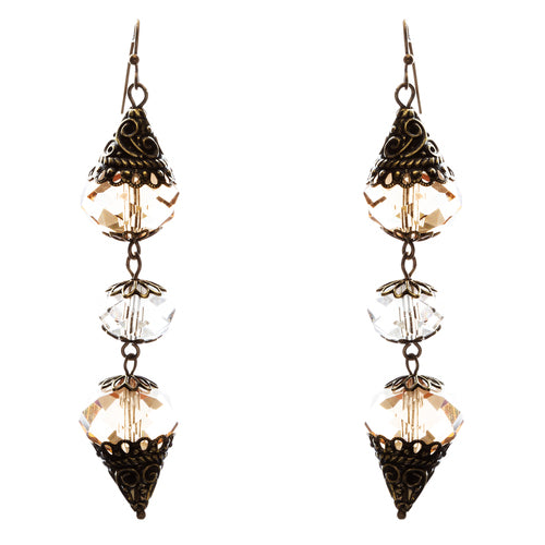 Trendy Fashion Crystal Rhinestone Stylish Pointed Tear Drop Earrings E829 Brown - Accessoriesforever