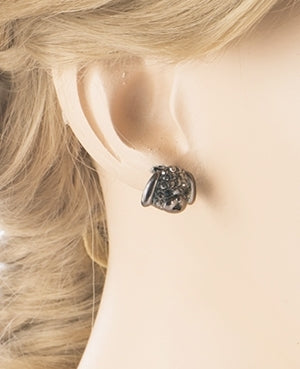 Puppy Dog Crystal Rhinestone Fashion Small Stud Earrings Hematite Black - Accessoriesforever