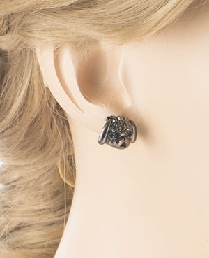 Puppy Dog Crystal Rhinestone Fashion Small Stud Earrings Hematite Black