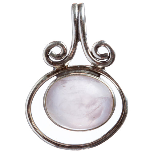 925 Sterling Silver Natural Gemstones Rose Quartz Pendant FJSVP2050