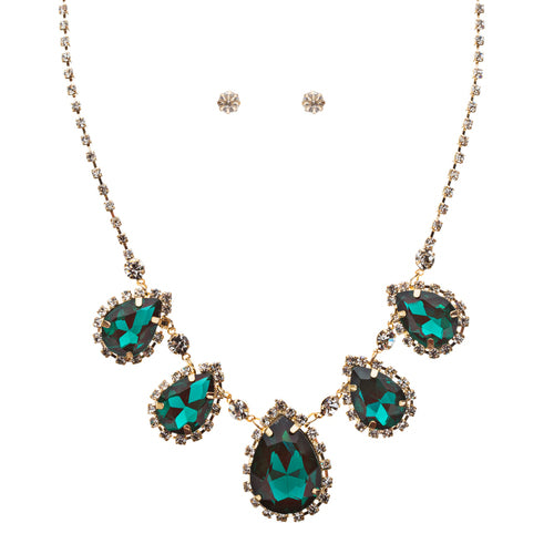 Dazzling Jewelry Set Crystal Rhinestone Elegant Tear Drop Necklace J525 Green