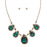 Dazzling Jewelry Set Crystal Rhinestone Elegant Tear Drop Necklace J525 Green