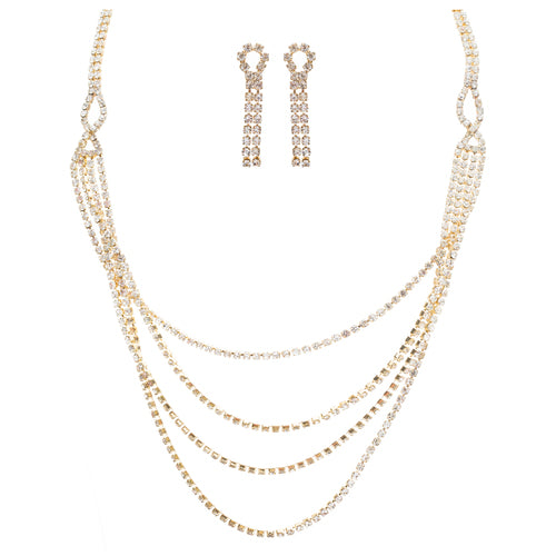 Bridal Wedding Jewelry Crystal Rhinestone Beautiful Drape Design Necklace Gold - Accessoriesforever