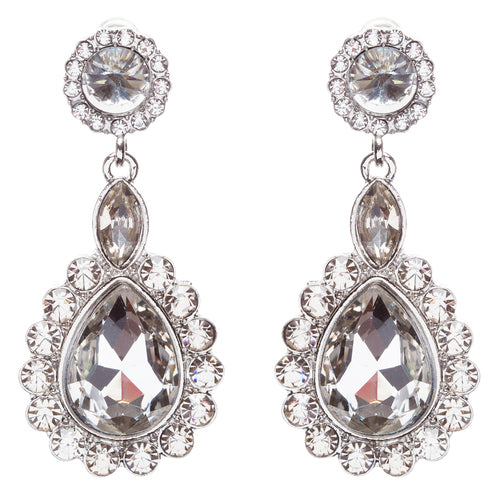 Beautiful Glamorous Bridal Crystal Rhinestone Teardrop Dangle Earrings Silver