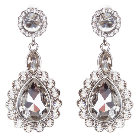 Beautiful Glamorous Bridal Crystal Rhinestone Teardrop Dangle Earrings Silver