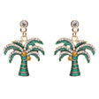 Stylish Crystal Rhinestone Pretty Palm Tree Charm Earrings E861 Green Gold