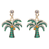 Stylish Crystal Rhinestone Pretty Palm Tree Charm Earrings E861 Green Gold