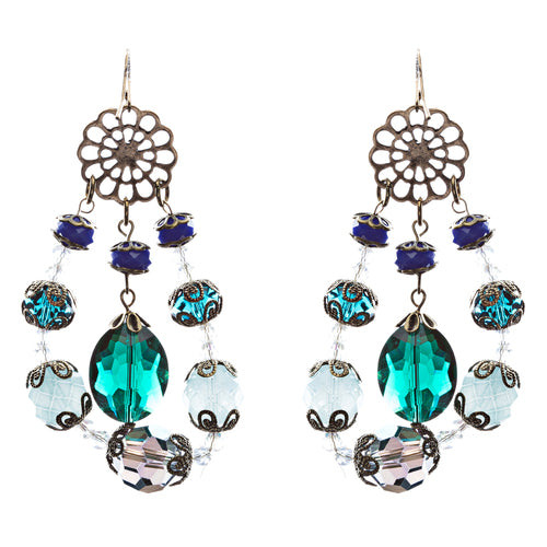 Bold Fashion Unique Beaded Charms In Tear Drop Statement Earrings E854 Blue