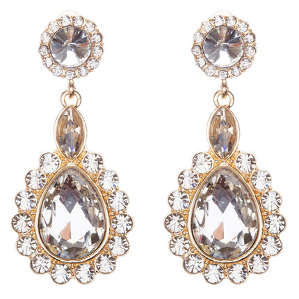 Beautiful Glamorous Bridal Crystal Rhinestone Teardrop Dangle Earrings Gold