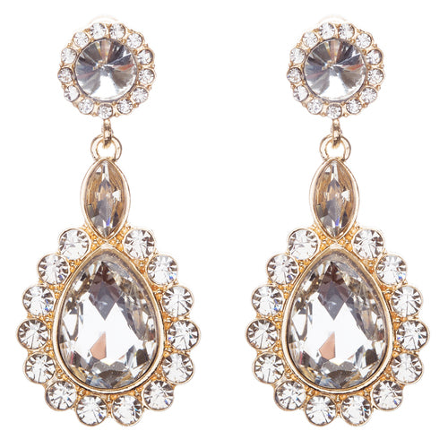 Beautiful Glamorous Bridal Crystal Rhinestone Teardrop Dangle Earrings Gold