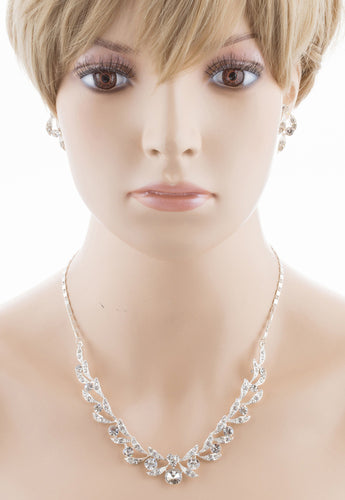 Bridal Wedding Jewelry Set Crystal Rhinestone Extravagant Chic Necklace Silver - Accessoriesforever