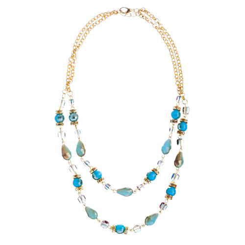 Fascinating Design Crystal Rhinestone Beaded Tear Drop Necklace Set JN182 Blue - Accessoriesforever