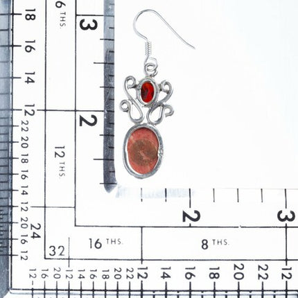 925 Sterling Silver Natural Gemstones Jasper Garnet Dangle Earrings FJSVE2183 - Accessoriesforever
